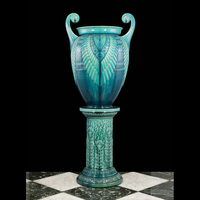 A Rare Linthorpe Glazed Ceramic Urn and Stand 