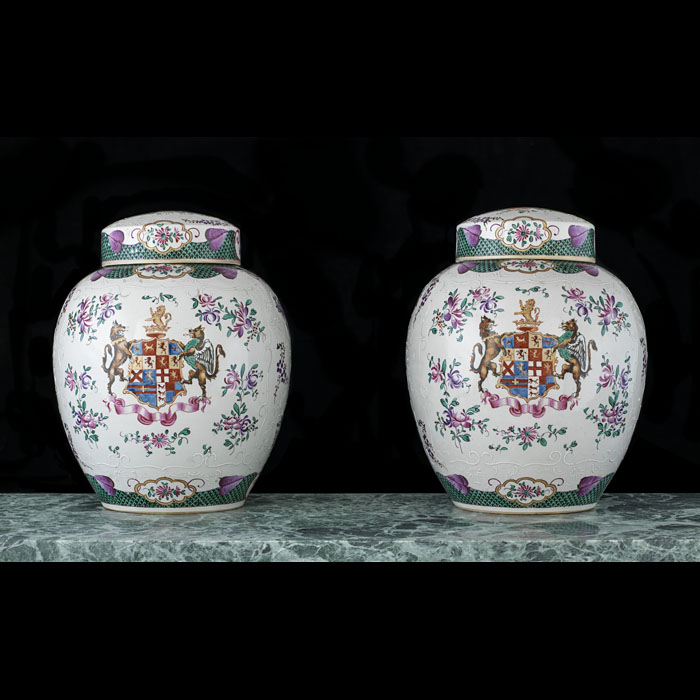 A Pair of Large Porcelain Enamelled Vases