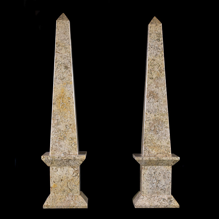 A pair of Purbeck Fossil Stone obelisks