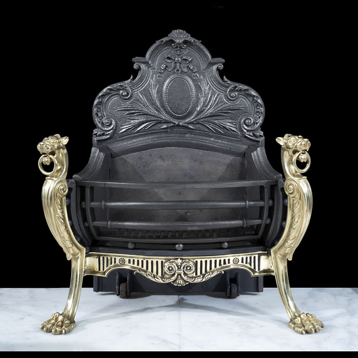 Ornate Cast Iron and Brass Fire Basket 