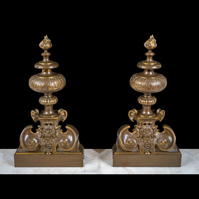 Large Baroque Style Brass Andirons 