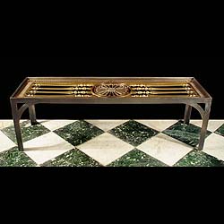 Antique Neo Classical Steel Table base with bronze inset panel 
