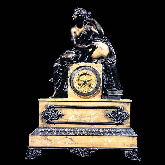 A French sienna marble and bronze antique mantel clock    