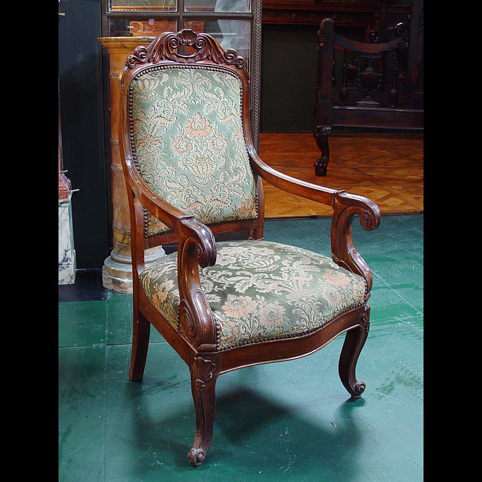 Antique mid 19th century Bergere Walnut Upholstered Chairs 
