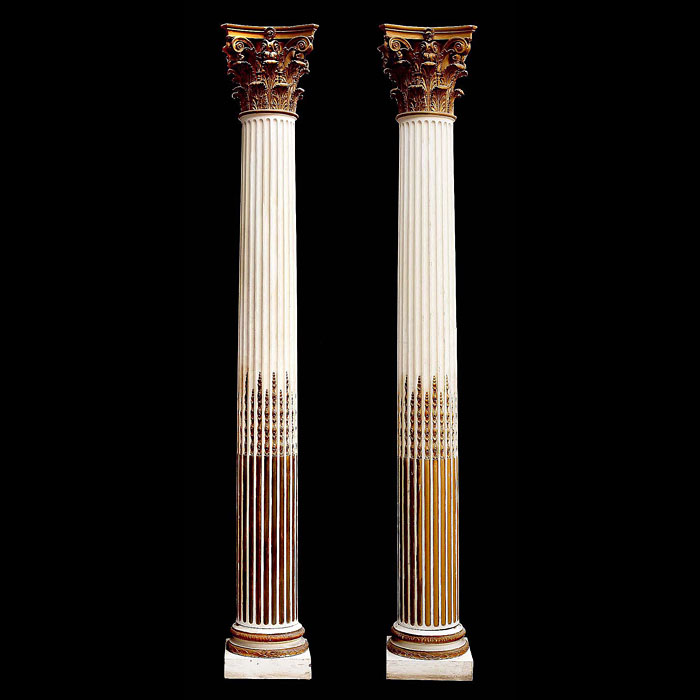  Antique pair of Corinthian wood columns   