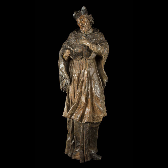 A Carved Wood Statue of St John Nepomuk