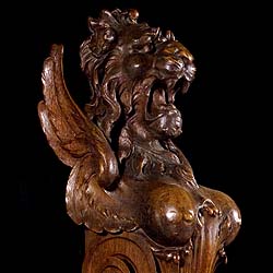 A Pair of Oak Mythical Winged Lion Terms
