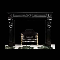 An antique French Belgian Black marble fireplace mantel