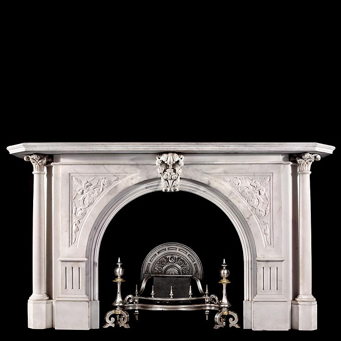 Carved arched antique Victorian marble fireplace     