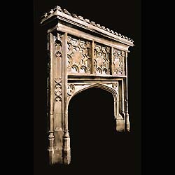 English Gothic Revival stone fireplace mantel   