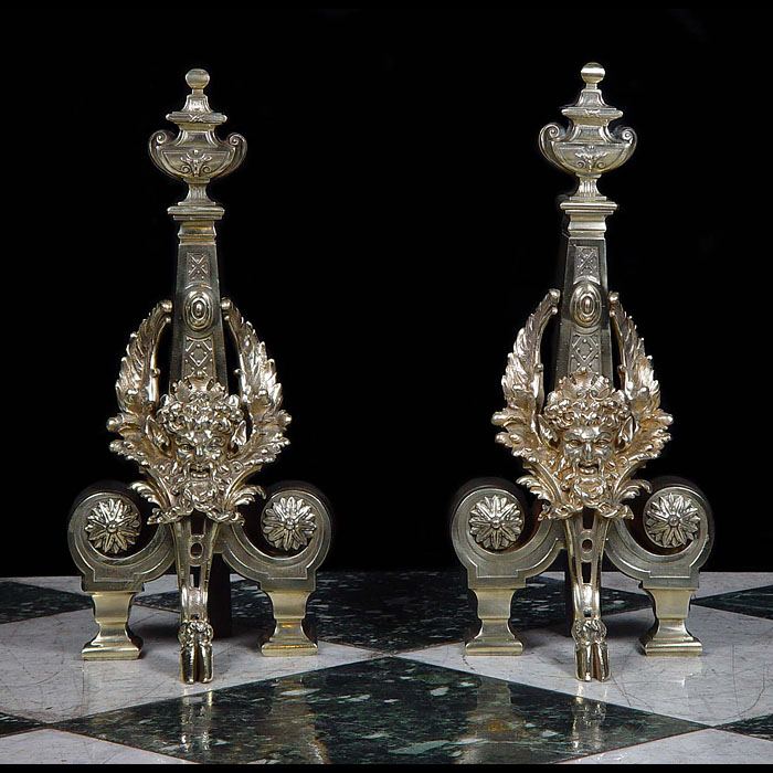 Antique Louis XVI Chenets in Brass
