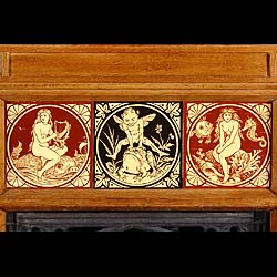 Arts and Crafts Minton Tiled antique oak fireplace    