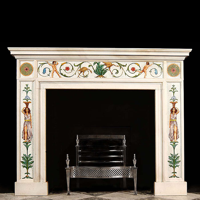  A Greek Revival Flaxman style marble and micromosaic fireplace   