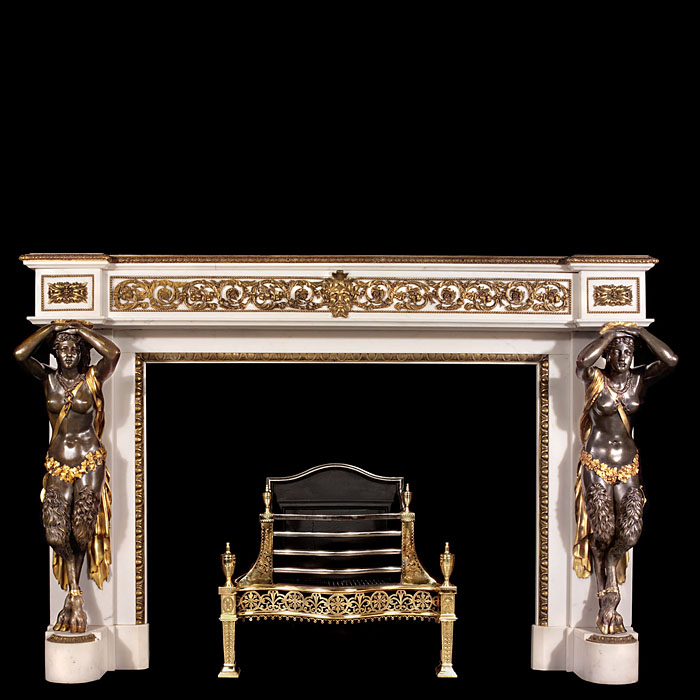 Bronze and Statuary Marble Louis XVI antique fireplace    