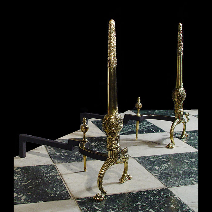 Tall Pair of Louis XVI Style Brass Andirons
