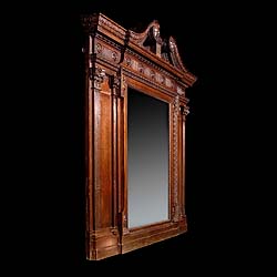 Large Palladian Style Oak Overmantel Mirror