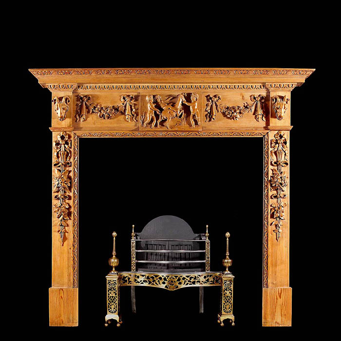 A Georgian Style Putti Pine Antique Fireplace  