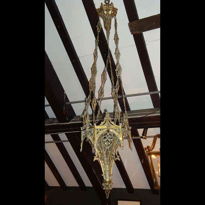 A Brass Gothic Revival Victorian Hall Light 