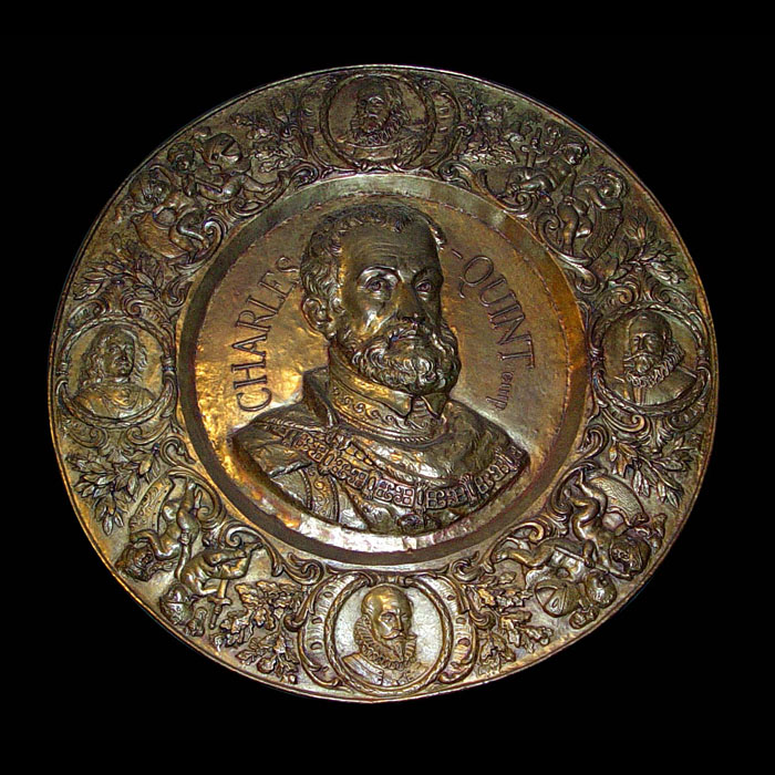 An antique Emperor Charles V brass relief plaque
