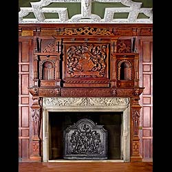 Kirkdale Manor carved oak Jacobean Revival antique fireplace surround    