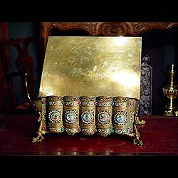 Antique Byzantine Russian Table Lectern with coloured Glass decoration
 A Charming Table Lectern in the Russian Byzantine style with Pierced Brass decoration and coloured Glass bouchons. 19th century.
