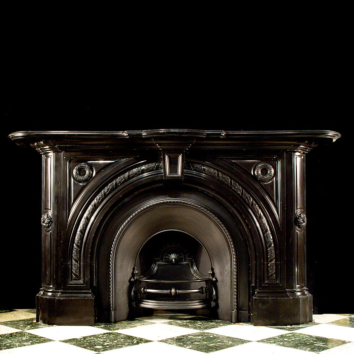 Arched Regency Black Marble Antique Fireplace    