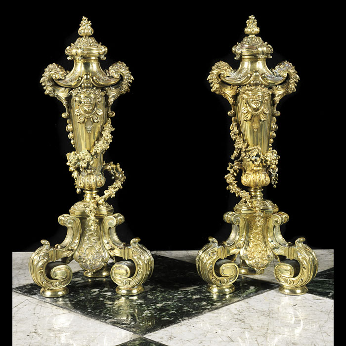 Antique Chenets in Louis XVI style cast in Gilt Bronze

