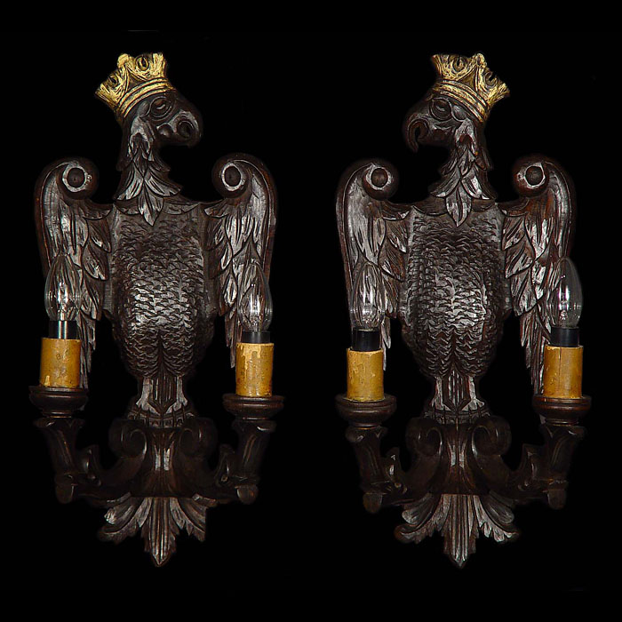 Victorian pair of wood eagle wall lights    