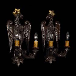 Victorian pair of wood eagle wall lights    