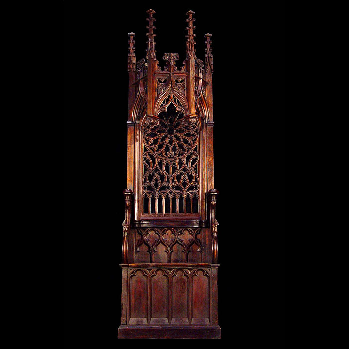 A well carved & tall Neo Gothic antique oak throne    
