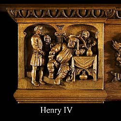 Carved oak antique Shakespeare fireplace surround 
