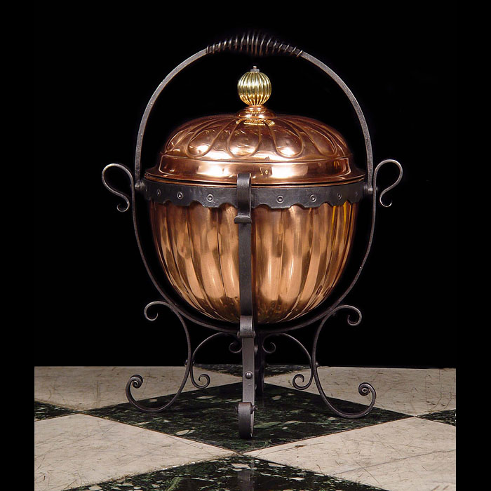A copper and wrought iron Victorian coal basket     