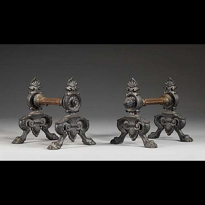 A Pair of Bronze Regency Fire Tool Rests 