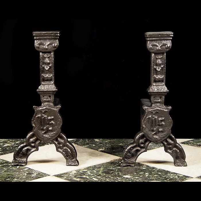 Jacobean Style Pair of Cast Iron Andirons 