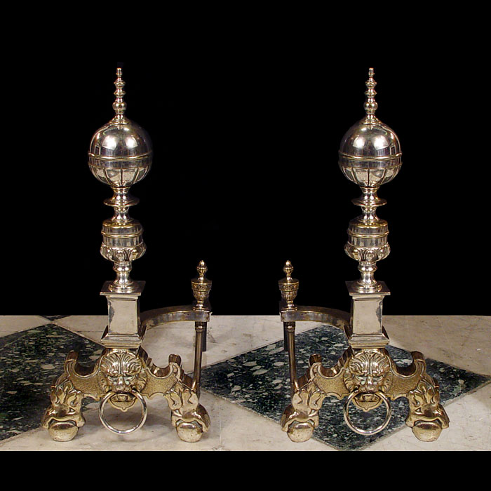 Nickel Plated Brass Baroque Style Andirons