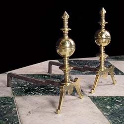A Pair of Aesthetic Movement Brass Andirons 