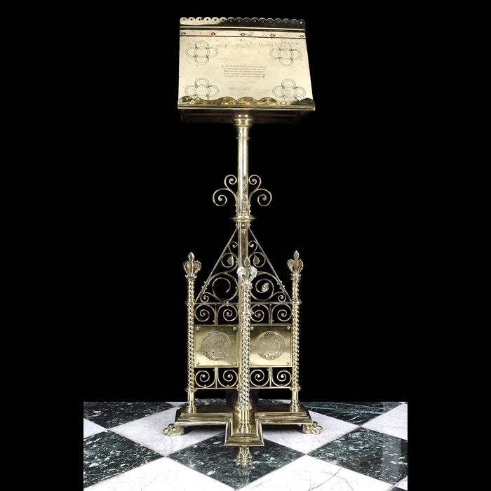 An Engraved Gothic Revival Brass Lectern