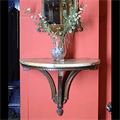 Antique carved oak pair console tables Louis XVI style Sienna marble tops