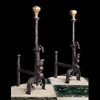 Tall Jacobean Style Wrought Iron Andirons | Westland Antiques