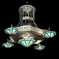 Art Deco Embossed Nickel Glass Ceiling Light | Westland London