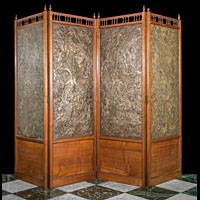 Arts And Crafts Leather Walnut Room Screen | Westland London