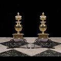 Antique pair brass Louis XIV style andiron fire dogs.