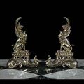English Rococo Brass Griffin Fire Dogs | Westland Antiques