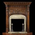 Antique Jacobean Revival Arts Crafts Fireplace & Overmantel