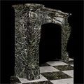 Large green marble with black veins scrolled rococo fireplace mantel
