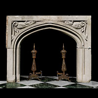 Antique Stone Tudor Gothic English Fireplace Mantel