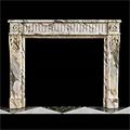 On of a pair of antique Pavonazzetto marble Louis XVI fireplace mantel.