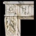 On of a pair of antique Pavonazzetto marble Louis XVI fireplace mantel.