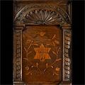 Antique oak English carved fireplace mantel and overmantel