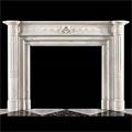 An antique Louis XVI style chimneypiece in statuary marble.